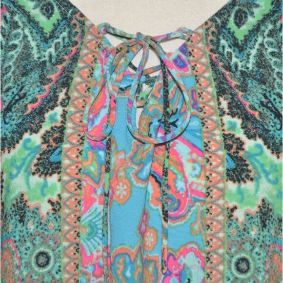 Figueroa & Flower Womens 2X Green Floral Lace Up Lace Back Blouse Tunic Top - Picture 3 of 14